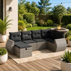 Garden Sofa Set 6 Piece Outdoor Furniture Grey Poly Rattan Patio Lounge Modular