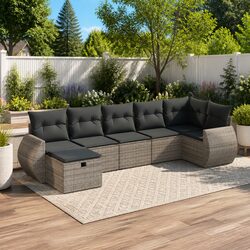 Garden Sofa Set 7 Piece Outdoor Furniture Grey Poly Rattan Patio Lounge with