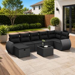 Garden Sofa Set 8 Piece Outdoor Patio Furniture Black Poly Rattan Modular with