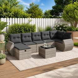 Garden Sofa Set 8 Piece Outdoor Furniture with Cushions Grey Poly Rattan Modular