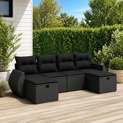 Garden Sofa Set 6 Piece Outdoor Furniture Black Poly Rattan Patio Lounge Modular