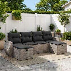 Garden Sofa Set 6 Piece Outdoor Furniture Grey Poly Rattan Patio Lounge with
