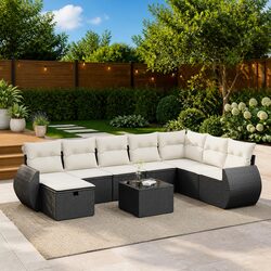 Garden Sofa Set 9 Piece Outdoor Furniture Patio Black Poly Rattan Modular With