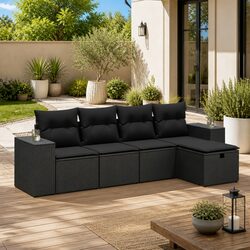 Garden Sofa Set 5 Piece Outdoor Furniture Patio Lounge Black Poly Rattan with