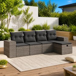5 Piece Garden Sofa Set with Storage Footstool Outdoor Patio Furniture Grey