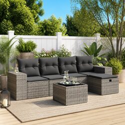 Garden Sofa Set 6 Piece Outdoor Furniture Grey Poly Rattan Modular Patio Lounge
