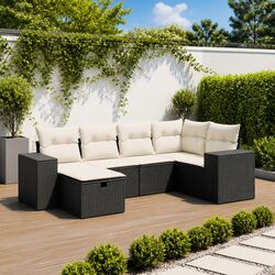 Garden Sofa Set 6 Piece Outdoor Furniture Black Poly Rattan Modular Patio