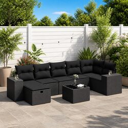 Garden Sofa Set 8 Piece Outdoor Furniture Black Poly Rattan Patio Seating