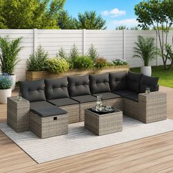 Garden Sofa Set 8 Piece Outdoor Furniture Grey Poly Rattan Modular Patio Lounge