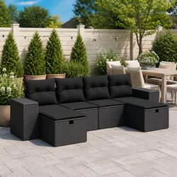 Garden Sofa Set 6 Piece Outdoor Furniture Black Poly Rattan Patio Lounge Modular