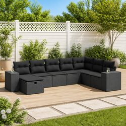 Garden Sofa Set 8 Piece Outdoor Furniture Black Poly Rattan Modular Patio Lounge