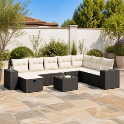 Garden Sofa Set 9 Piece Outdoor Furniture Black Poly Rattan Modular Patio Lounge