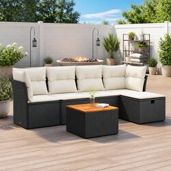 Garden Sofa Set 6 Piece Outdoor Furniture Patio Lounge Black Poly Rattan with