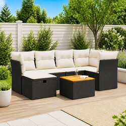 Garden Sofa Set 7 Piece Outdoor Furniture Black Poly Rattan Patio Lounge with