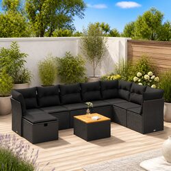 Garden Sofa Set 9 Piece Outdoor Furniture Patio Seating Black Poly Rattan