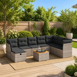 Garden Sofa Set 9 Piece Outdoor Furniture Grey Poly Rattan Modular Patio