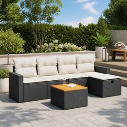 Garden Sofa Set 6 Piece Outdoor Patio Furniture Black Poly Rattan Modular Lounge