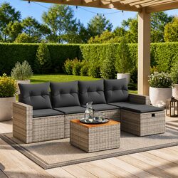 Garden Sofa Set 6 Piece Outdoor Furniture Grey Poly Rattan Modular Patio Lounge