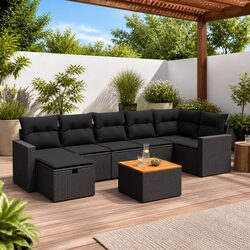 Garden Sofa Set 8 Piece Outdoor Furniture Patio Sectional with Cushions Black