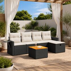 Garden Sofa Set 6 Piece Outdoor Furniture Patio Black Poly Rattan with Cushions