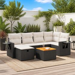 Garden Sofa Set 7 Piece Outdoor Furniture Black Poly Rattan Modular Patio Lounge
