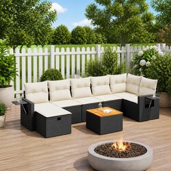 Garden Sofa Set 8 Piece Outdoor Furniture Patio Black Poly Rattan with Cushions