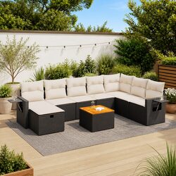 Garden Sofa Set 9 Piece Outdoor Furniture Black Poly Rattan Modular Patio Lounge