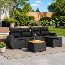 Garden Sofa Set 6 Piece Black Poly Rattan Outdoor Furniture Patio Lounge with