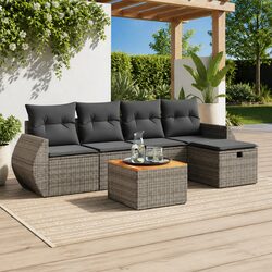 Garden Sofa Set 6 Piece Outdoor Furniture Patio Grey Poly Rattan Modular Seating