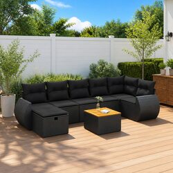 Garden Sofa Set 8 Piece Outdoor Furniture Patio Sectional with Cushions Black