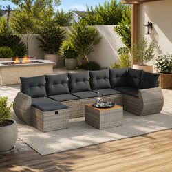 8 Piece Garden Sofa Set Grey Poly Rattan Outdoor Furniture Modular Patio