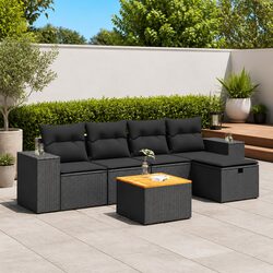 Garden Sofa Set 6 Piece Outdoor Furniture Black Poly Rattan Modular Patio