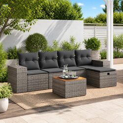 Garden Sofa Set 6 Piece Outdoor Furniture with Cushions Grey Rattan Modular