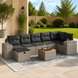 Garden Sofa Set 8 Piece Outdoor Furniture Grey Poly Rattan Patio Lounge with