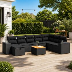 Garden Sofa Set 9 Piece Outdoor Furniture Black Poly Rattan Modular Patio Lounge