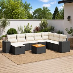 Garden Sofa Set 9 Piece Outdoor Furniture Black Poly Rattan Modular Patio Lounge