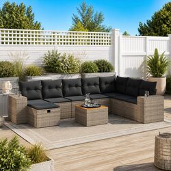 Garden Sofa Set 9 Piece Outdoor Furniture Patio Sectional with Cushions Grey