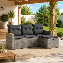 Garden Sofa Set 4 Piece Outdoor Furniture Patio Grey Poly Rattan with Cushions