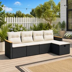 Garden Sofa Set 5 Piece Outdoor Furniture Black Poly Rattan Patio Lounge