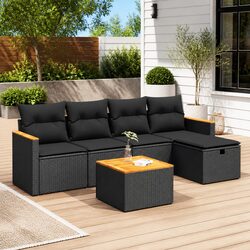 Garden Sofa Set 6 Piece Outdoor Furniture Patio Seating Black Poly Rattan