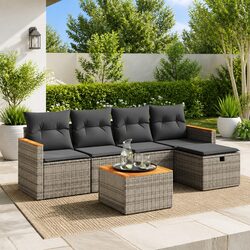 Garden Sofa Set 6 Piece Outdoor Furniture with Cushions Storage Grey Poly Rattan