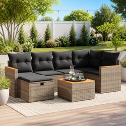 Garden Sofa Set 7 Piece Outdoor Furniture with Cushions Grey Poly Rattan Modular