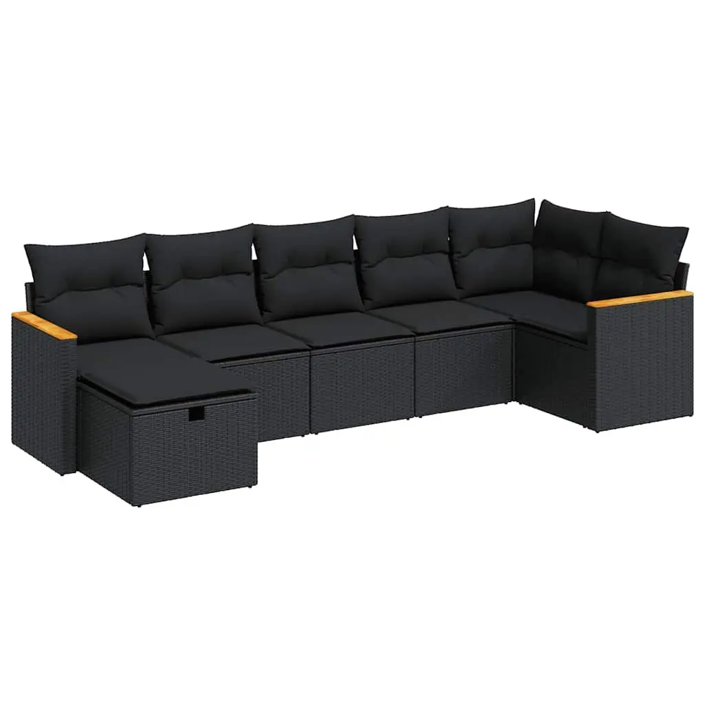 7 Piece Garden Sofa Set Outdoor Furniture Black Poly Rattan Modular Patio Lounge