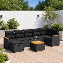 Garden Sofa Set 8 Piece Outdoor Furniture Patio Lounge Black Poly Rattan Modular