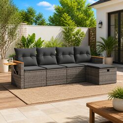 Garden Sofa Set 5 Piece Outdoor Furniture Grey Poly Rattan Patio Sectional with