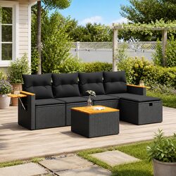 Garden Sofa Set 6 Piece Outdoor Furniture Poly Rattan Black with Cushions