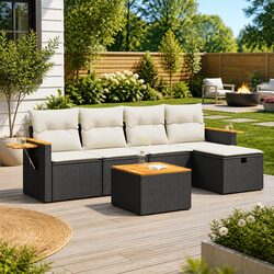 Garden Sofa Set 6 Piece Outdoor Furniture Black Poly Rattan Modular with