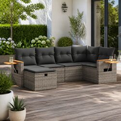 Garden Sofa Set 6 Piece Outdoor Furniture Grey Poly Rattan Patio Lounge with