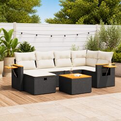 7 Piece Garden Sofa Set with Storage Outdoor Patio Furniture Black Poly Rattan