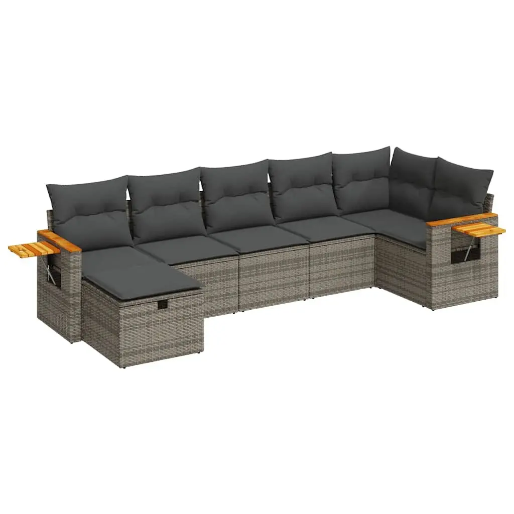 7 Piece Garden Sofa Set Outdoor Furniture Patio Lounge Grey Poly Rattan Cushions